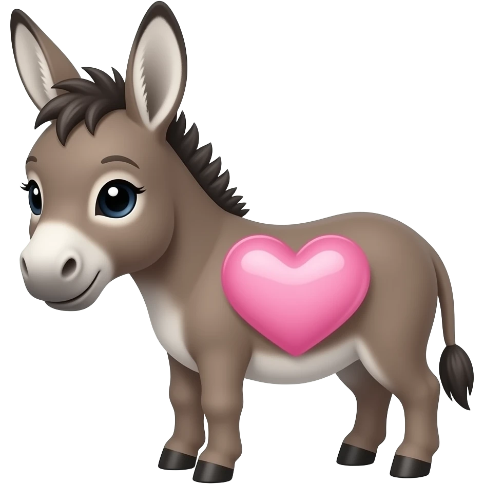Baby teeny tiny small donkey with huge pink heart emoji