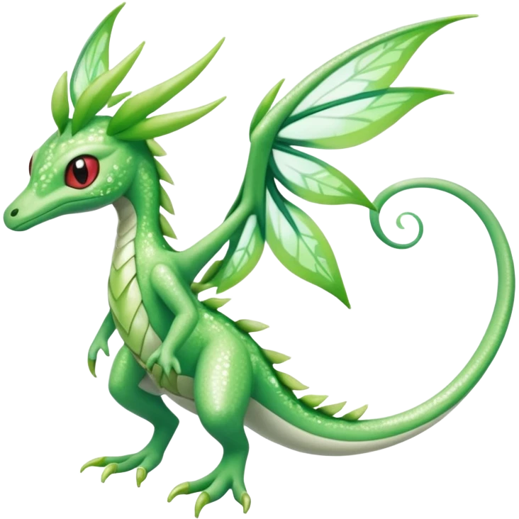 Sparkly White And Green Natural Flowery Colorful Grovyle-Flygon-Celebi-Fakémon-hybrid-creature (full body)  emoji