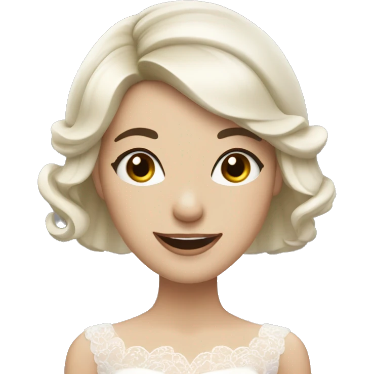 bride with dark short bob bangs brown eyes and giggling pale skin emoji