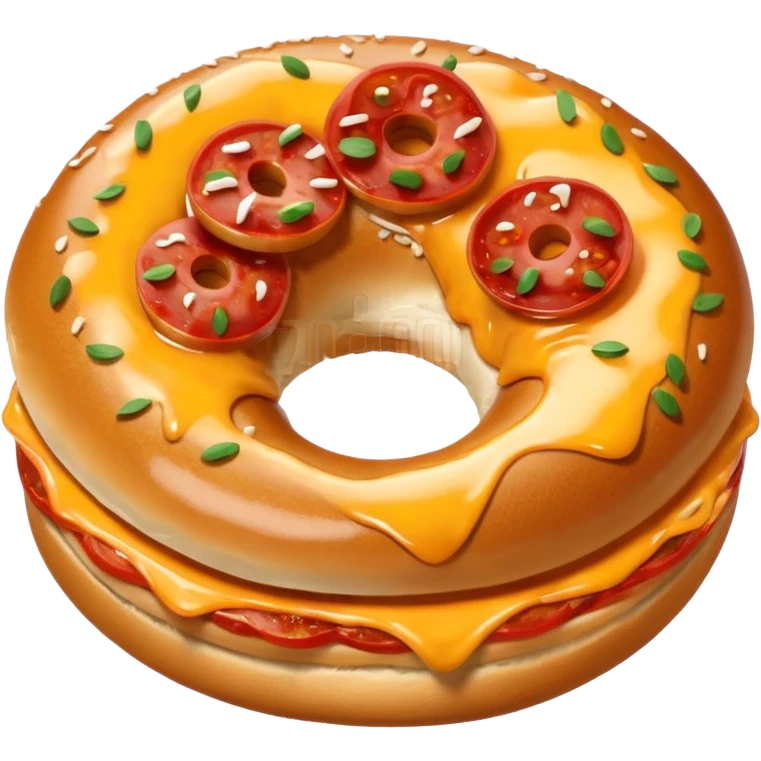 Half of a bagel topped with sauce cheese and pepperoni  emoji
