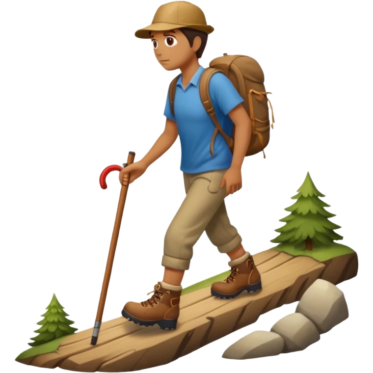 Walking up a hill with a wooden cane emoji