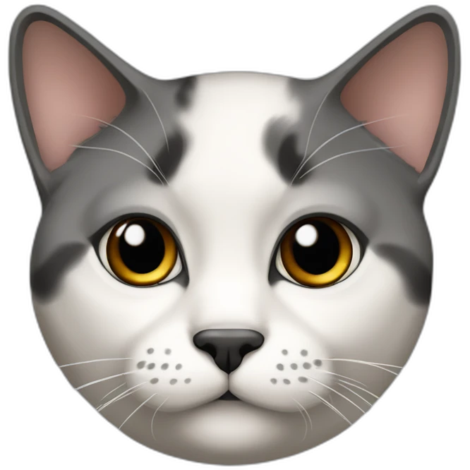 senior fat diluted calico cat, white chin, black nose, grey ears, grey and white emoji
