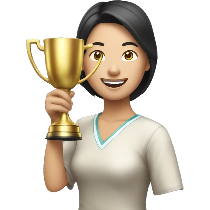 asian happy woman with a gold champion cup emoji