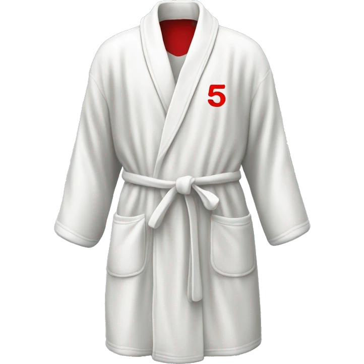 white bath robe with the number 5 in red on it emoji