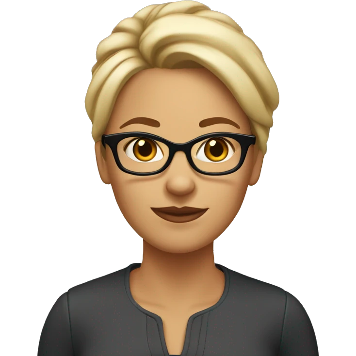 40-year-old white woman with dark skin. It's beautiful. Wear glasses. Honey colored eyes. Pretty mouth. Small face. She wears her hair up
 emoji