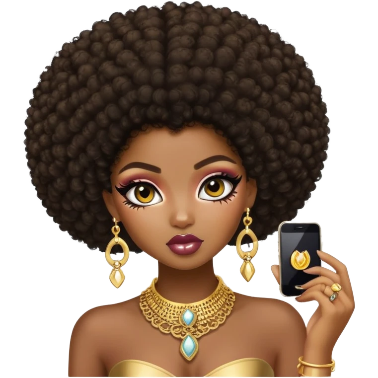 pretty bratz baddie, dark skin, afro hair emoji