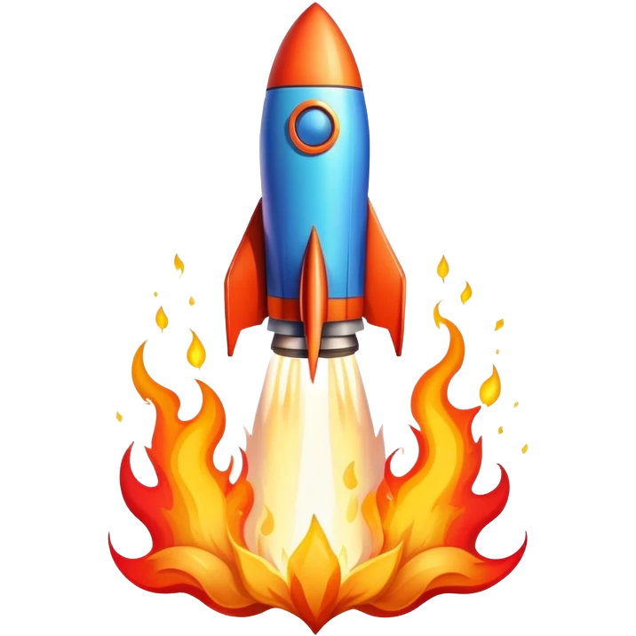 A colorful cartoon space rocket with flames shooting out, ready for liftoff emoji