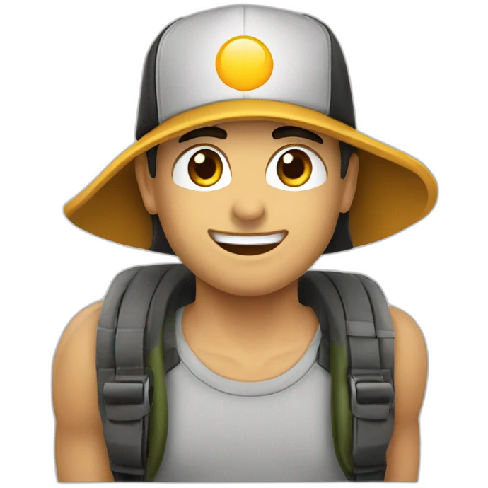 Repartidor de diarios con gorra con logo LN, hombre joven rubio emoji