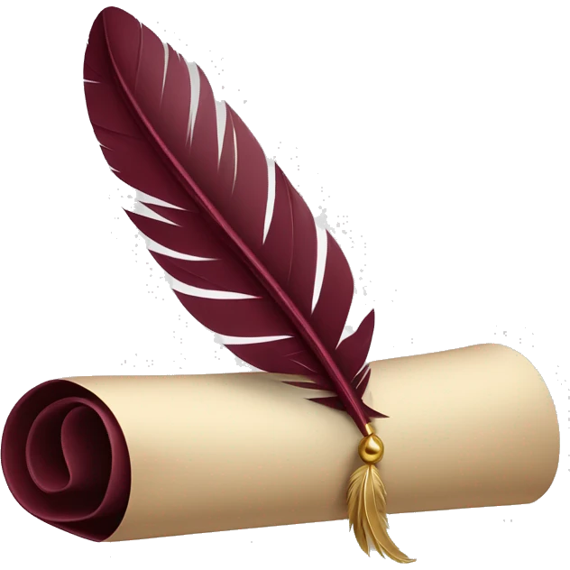 a feather quill and an open SCROLL maroon emoji