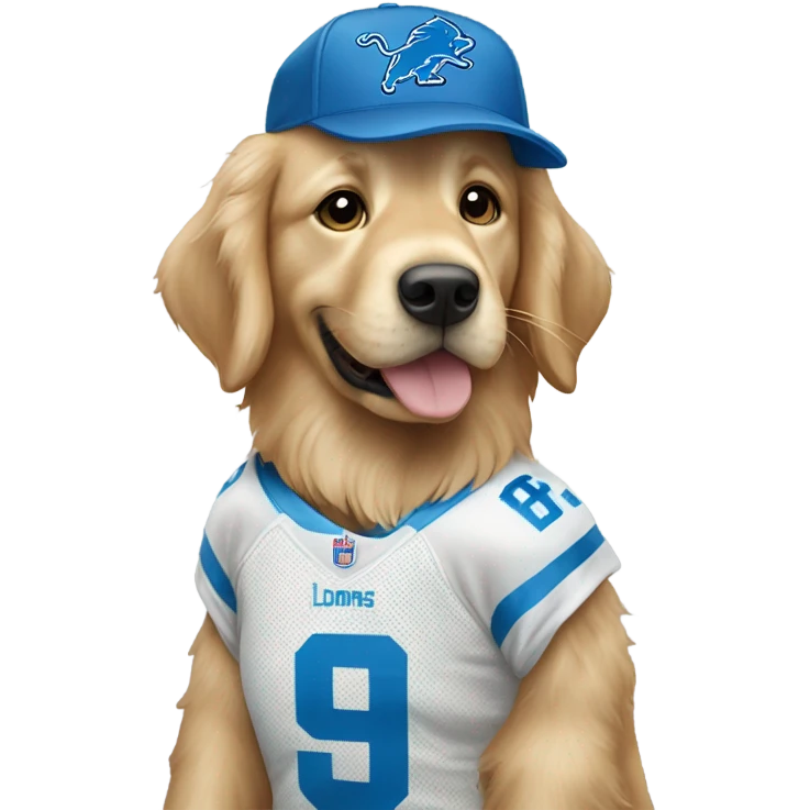 Golden retriever wearing Detroit Lions jersey emoji