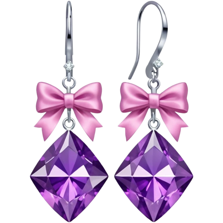 purple diamond earrings with a pink bow emoji