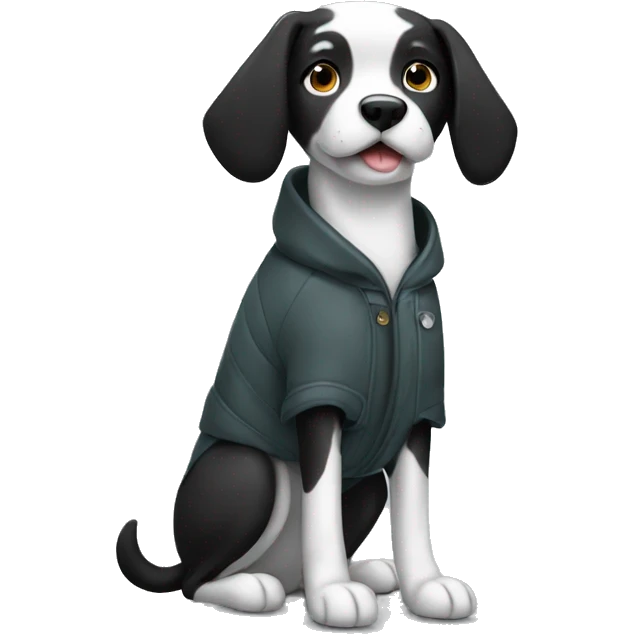 Black and white dog wearing coat emoji