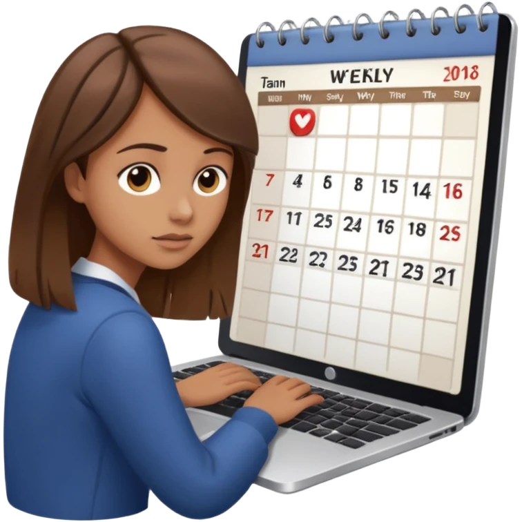 weekly calendar next to person  unadjusting it with laptop emoji