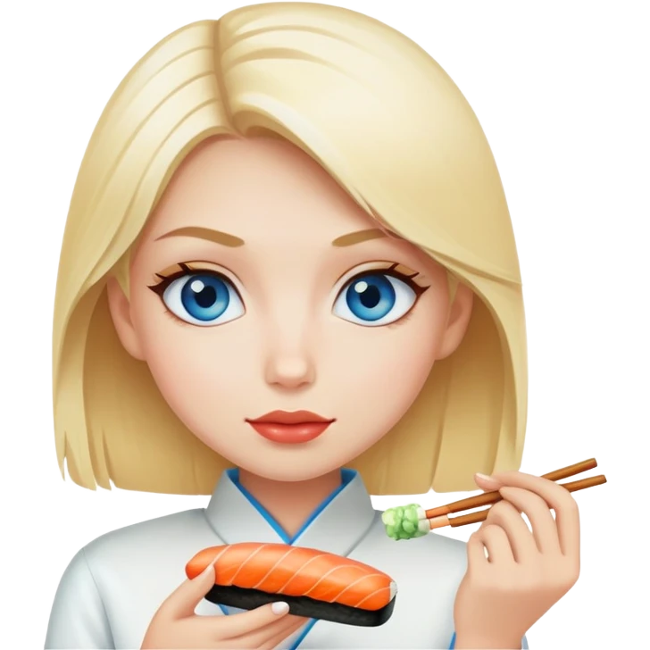 A blonde blue eyed girl eating sushi  emoji