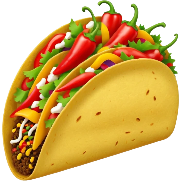 Mexican cuisine humanless avatar in bright emoji-style illustration. Taco with peppers, colorful palette, simple shapes, flat design, festive and bold. emoji