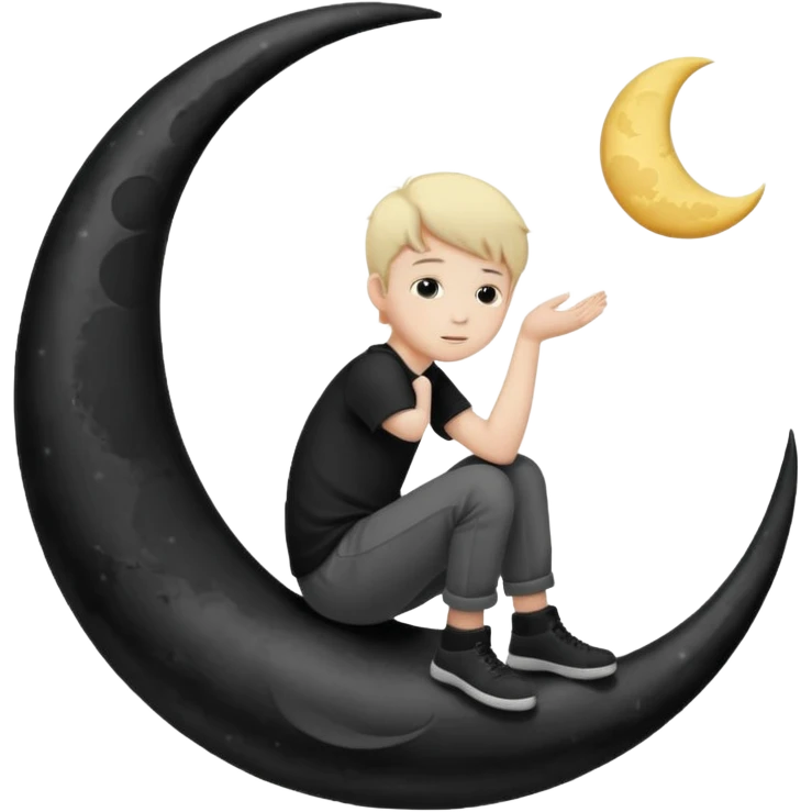 silhouette graphic of a boy sitting on a crescent moon emoji