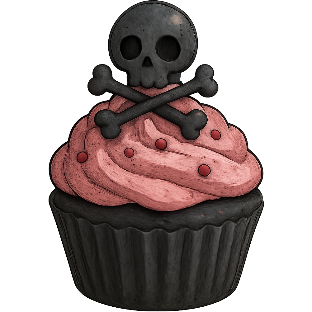 gothic cupcake, black and pink, ghibli style emoji