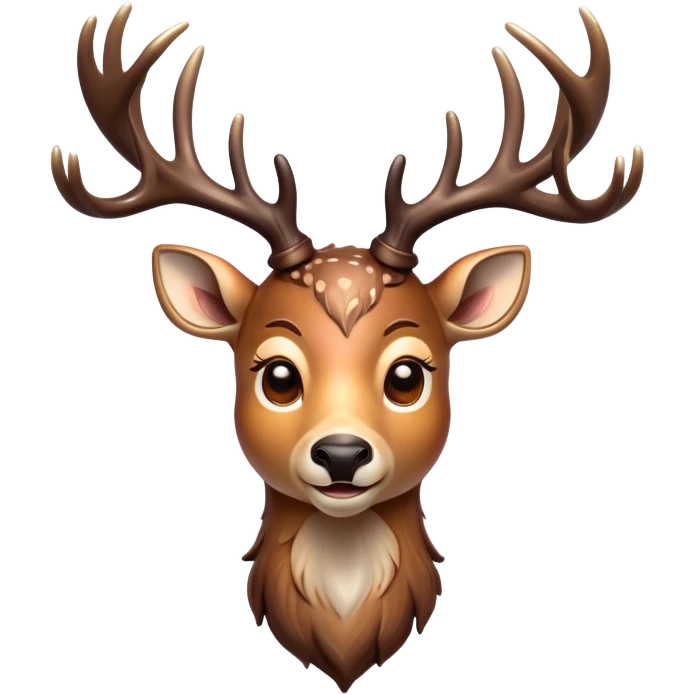 Cinematic Comical Deer Portrait Emoji, Head tilted dramatically with an exaggeratedly amused expression, featuring a sleek dappled Fur and whimsically contorted antlers, wide, expressive eyes filled with playful disbelief, Simplified yet hilariously expressive features, highly detailed, glowing with a slightly sassy glow, high shine, dramatic yet playful, stylized with an air of cheeky woodland mischief, bright and endearing, soft glowing outline, capturing the essence of a spirited and over-the-top deer, so meme-worthy it feels like it could side-eye its way into forest folklore instantly! emoji