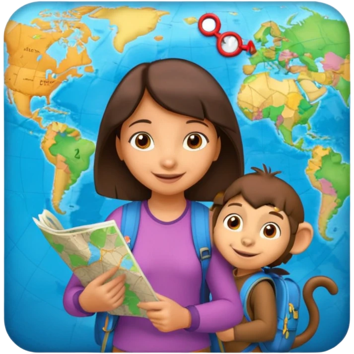 light skin dora the explorer with monkey and map emoji