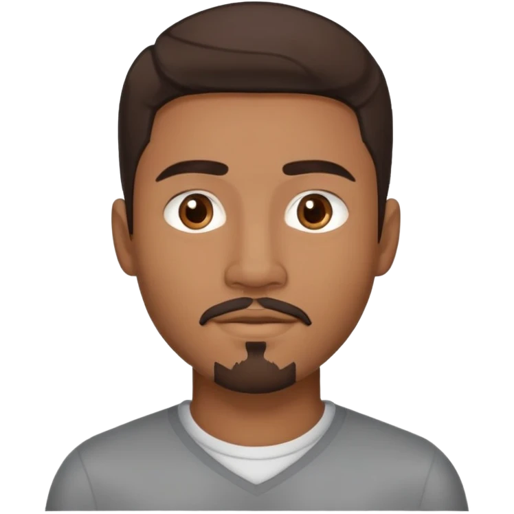 Young man with medium brown skin, mixed-race ethnicity, long dark brown hair with middle part, goatee, mustache, and medium brown eyes, head only emoji