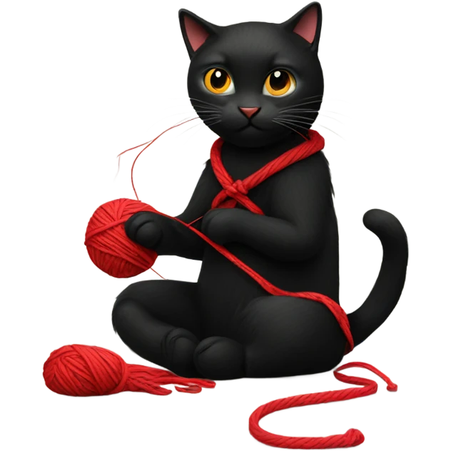 Black cat knitting with red yarn emoji