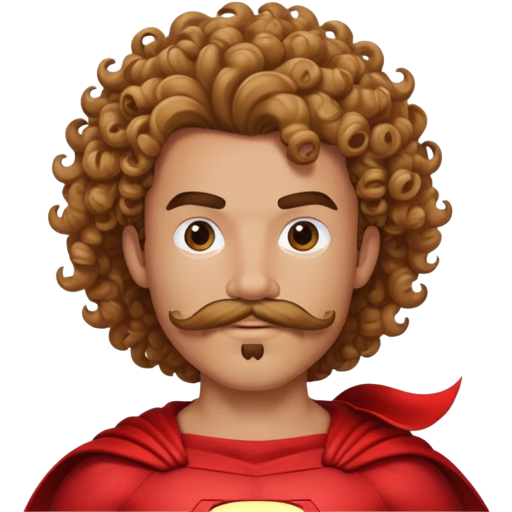 young teenage superhero sidekick with impressive curly mustache, smaller version of beard superhero costume emoji
