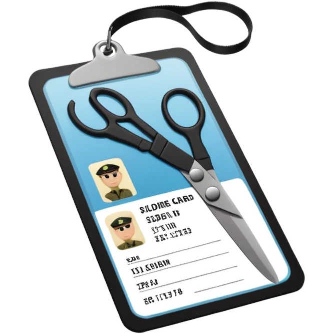 Floating black Scissors cutting in half an idf soldier ID card with a little chip in 2 parts emoji