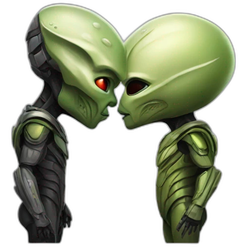 predator is kissing alien emoji
