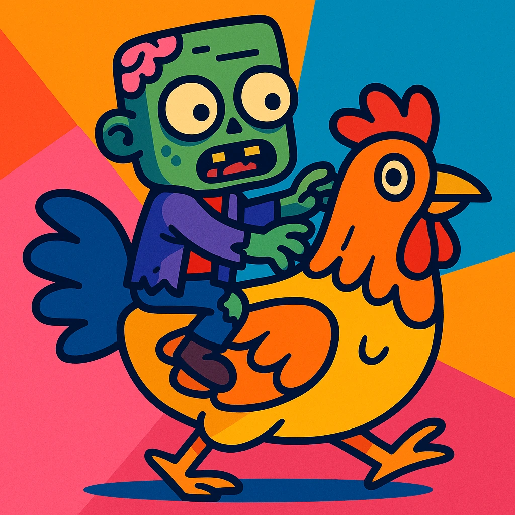 zombie riding a chicken, vibrant and playful emoji