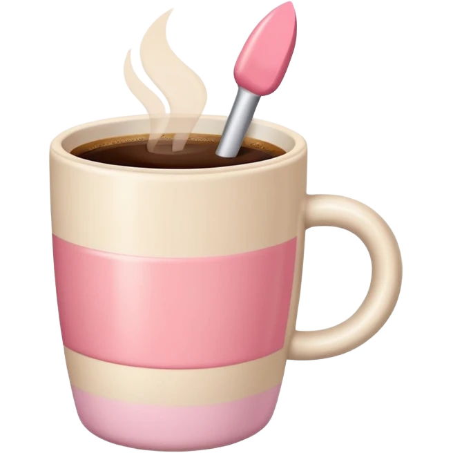 pastel beige and pink palette, lipstick a cup of coffee, a lipstick mark on the edge of the cup, soft grain texture, minimal flat design, no background, cozy pinterest vibe emoji