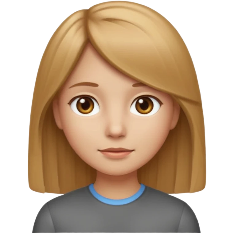 apple style emoji of a girl with light brown (русые) hair, 1A-1B straight hair texture, greyish eyes emoji