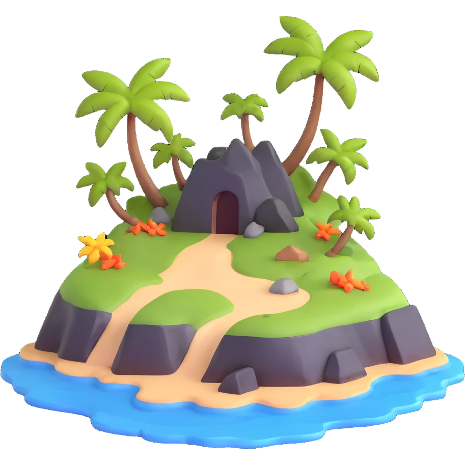 small deserted island with treasure chest emoji