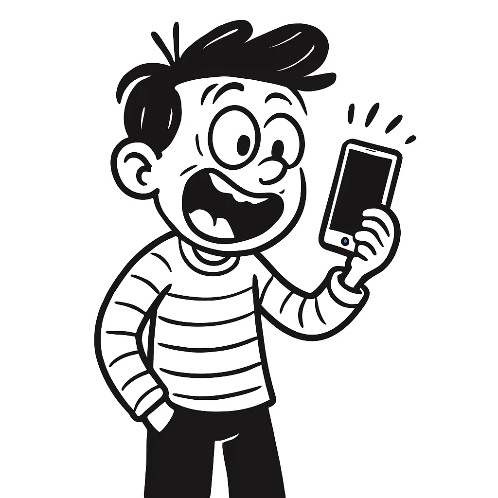 Make the boy's expression funny and exaggerated, keep the hand drawn doodle style, no background. emoji
