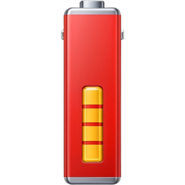 iPhone-style emoji of a battery that is almost empty, with a small red bar at the end indicating low energy. Clean, minimal, glossy look, transparent background. emoji