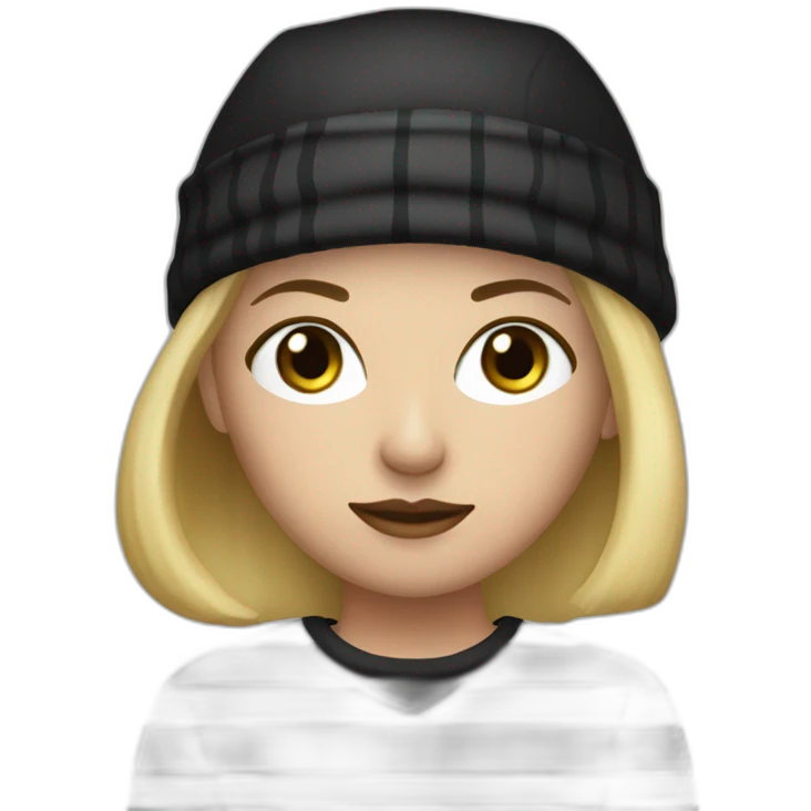 bank robber blonde woman with black beanie hat eye mask and striped shirt emoji