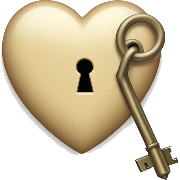 vintage beige heart-shaped lock and key emoji