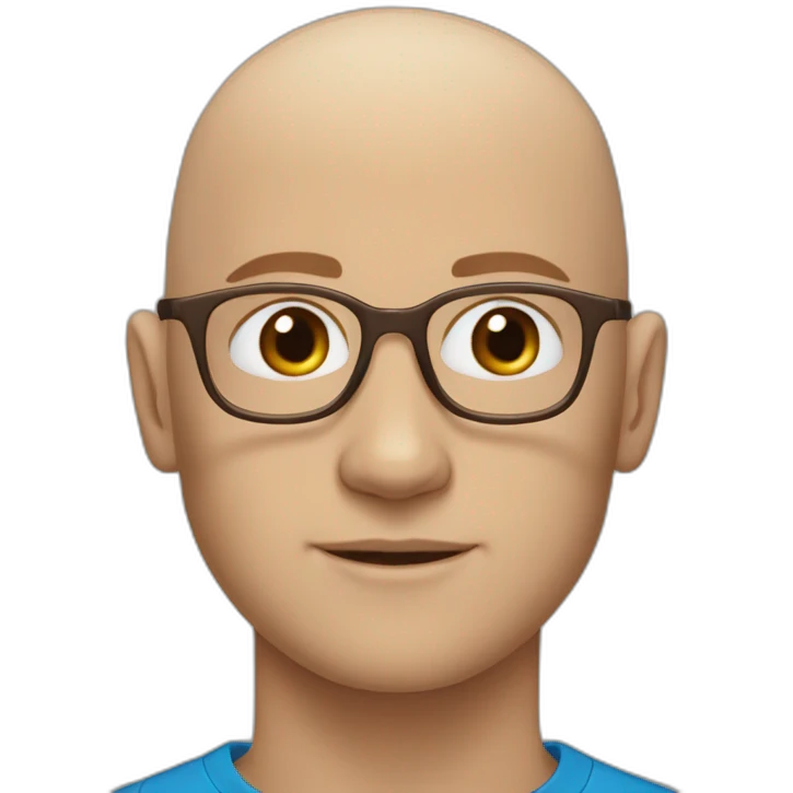 White young bald man, blue eyes, wearing brown-ish round shaped glasses and long sleeve blue shirt emoji