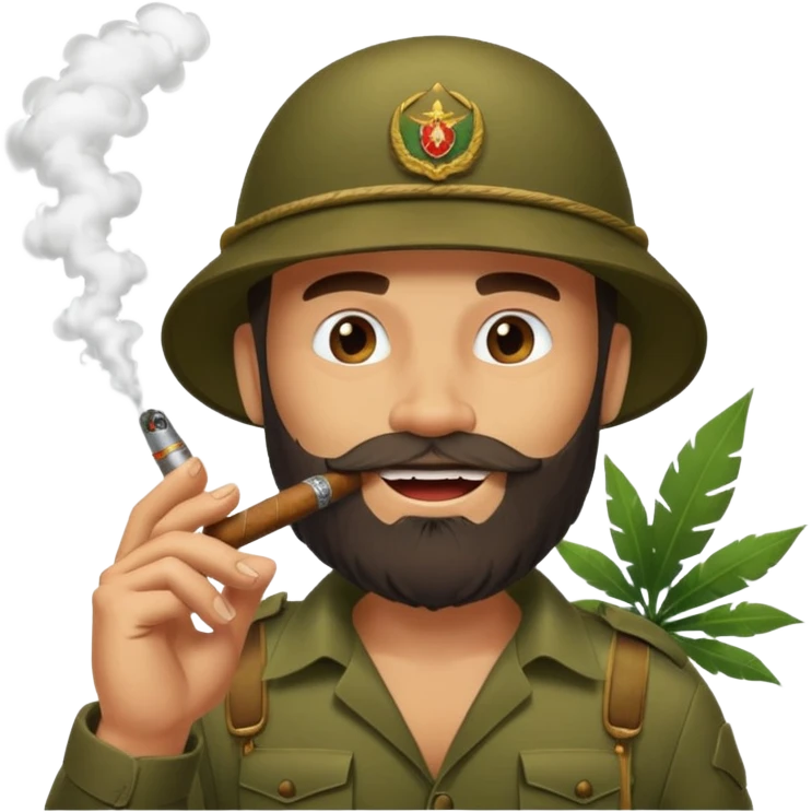 brauny bearded cool jungle commando smoking a cigar with a grin emoji