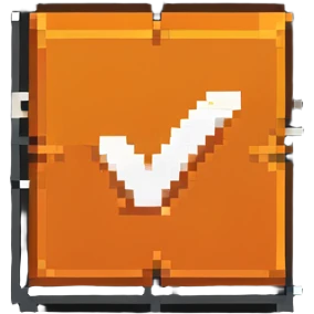 2D orange square with a white check mark inside, pixel art emoji