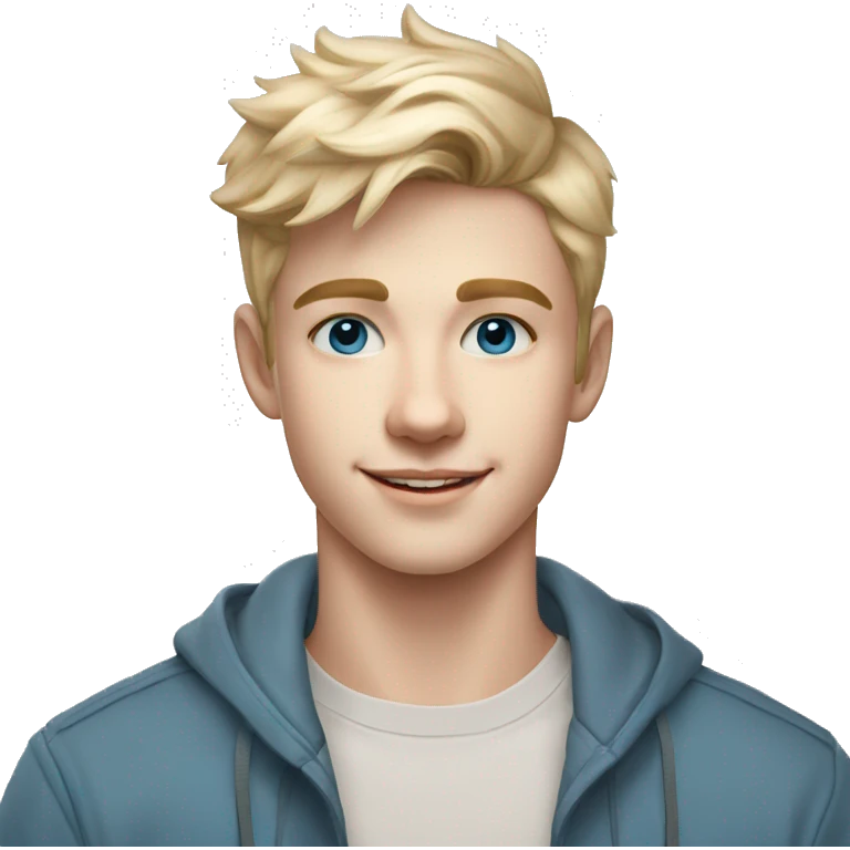 confident happy clean shaven pale teen boy with short blonde light hair blue eyes outdoor portrait emoji