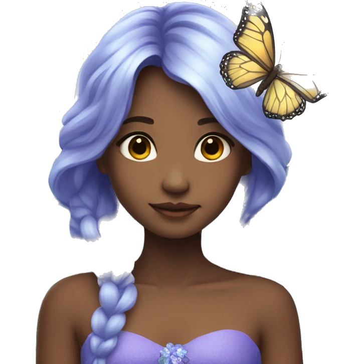 Beautiful, flower, fairy, blue, silver, purple, long hair, big butterfly wings emoji