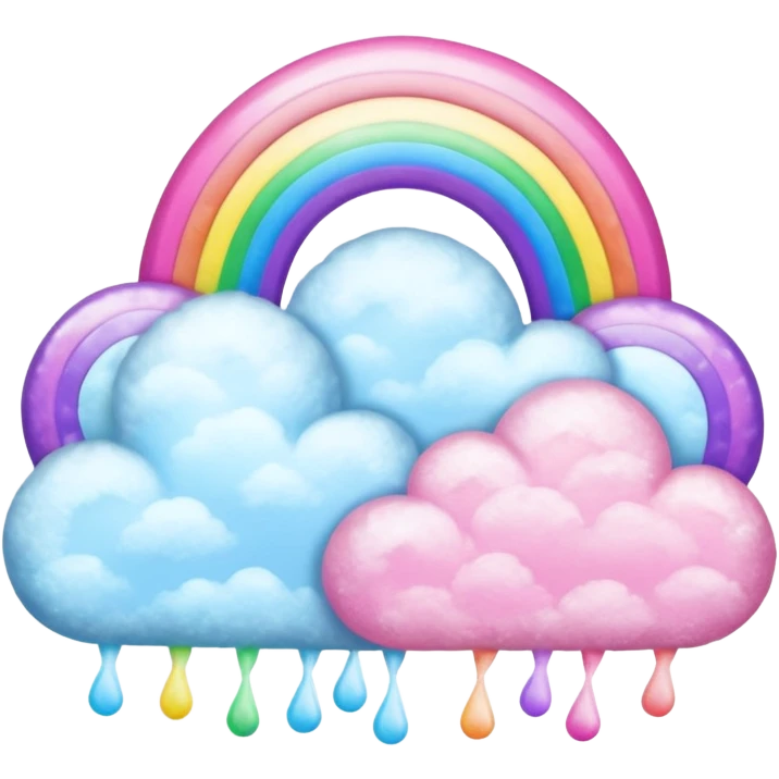 Pink sparkly rainbow with cotton candy clouds emoji