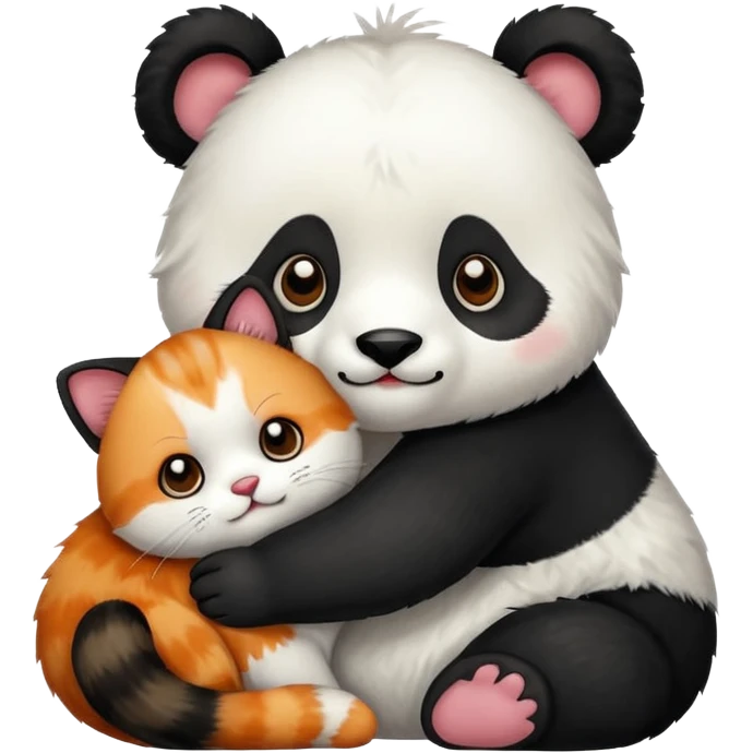 Panda hugging a calico cat emoji