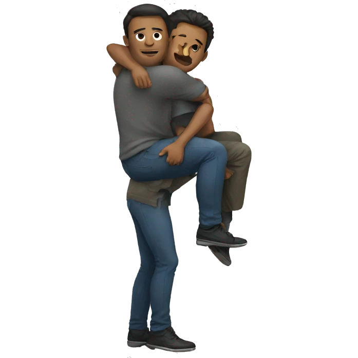 A man squatting with another man on his shoulder emoji