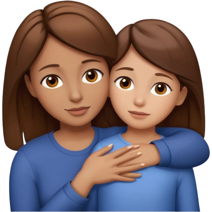 mom and daughter next to eachother hugging. they both have brown hair and brown eyes emoji