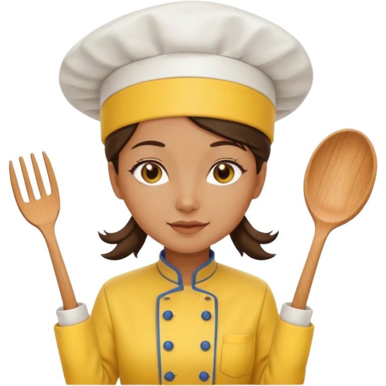 a woman chef wearing a bright yellow chef uniform with hat emoji