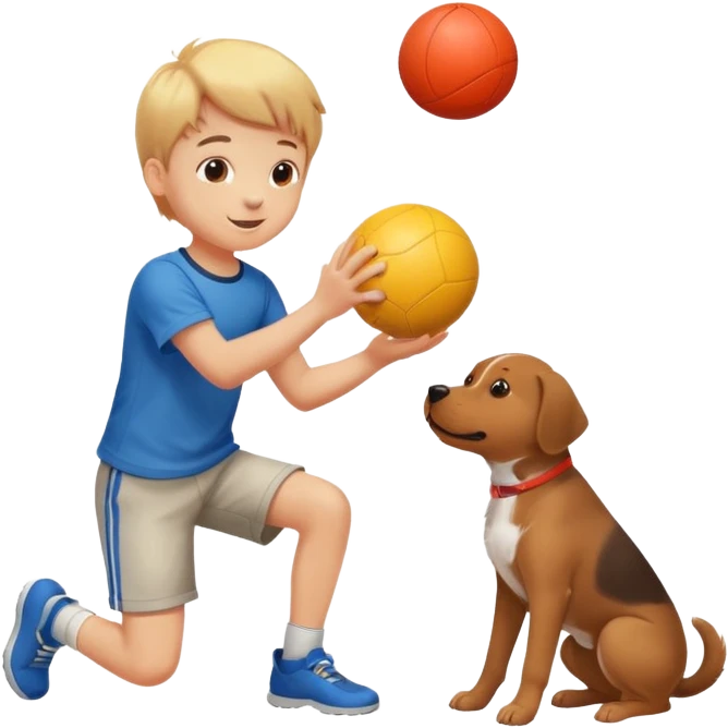 kid and dog playing with ball emoji