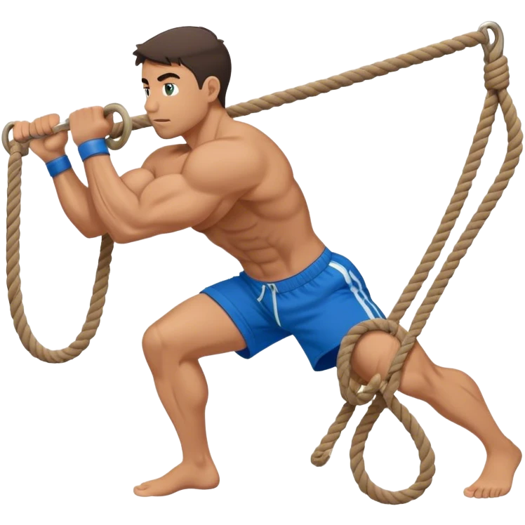 side view of buff man with blue shorts doing rope-face-pulls exercise emoji