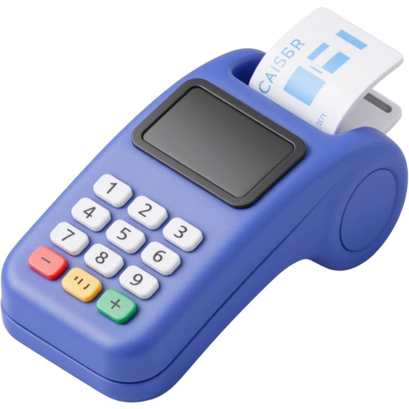 close-up of a credit card and payment terminal, skeuomorphism style emoji