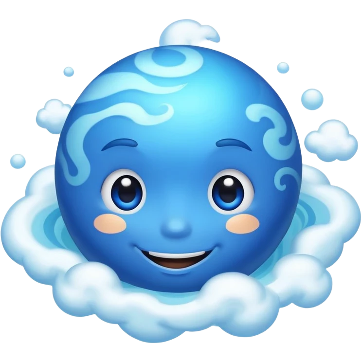 Neptune planet with blue surface and a cute smiling face emoji